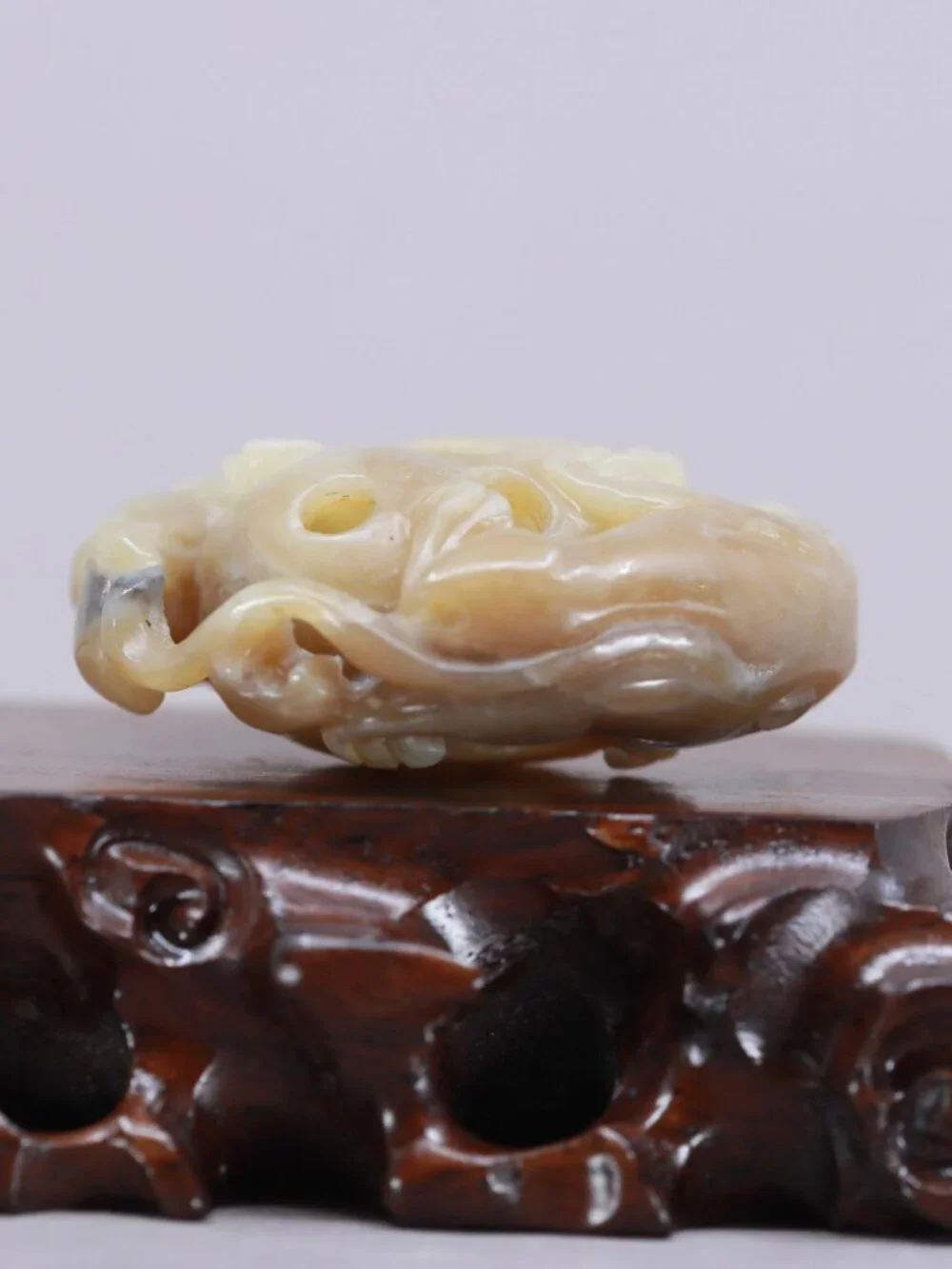 Openwork Chinese Brown Sugar Hetian Jade Pendant w Foo Dog & Ball
